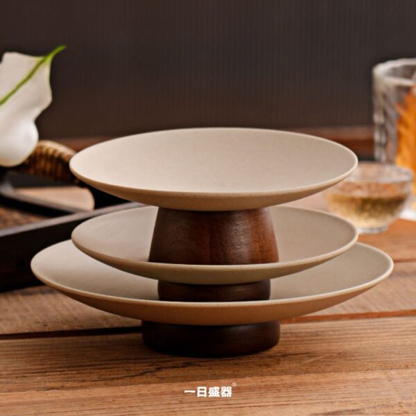 高腳粗陶點心盤