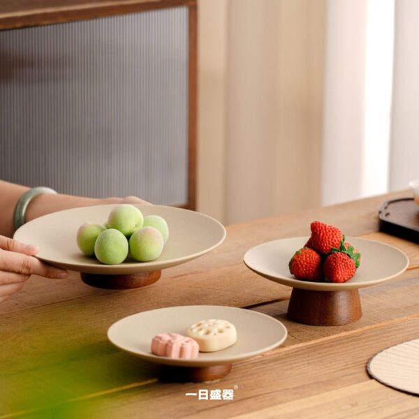 高腳粗陶點心盤