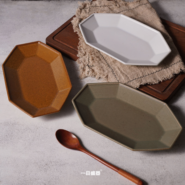 橄欖綠八角復古餐盤