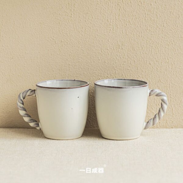 復古麻花手柄陶杯